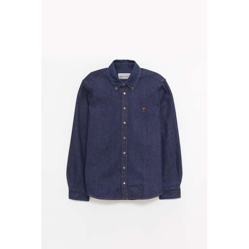 AMI INDIGO CONTRASTED AMI DE COEUR SHIRT